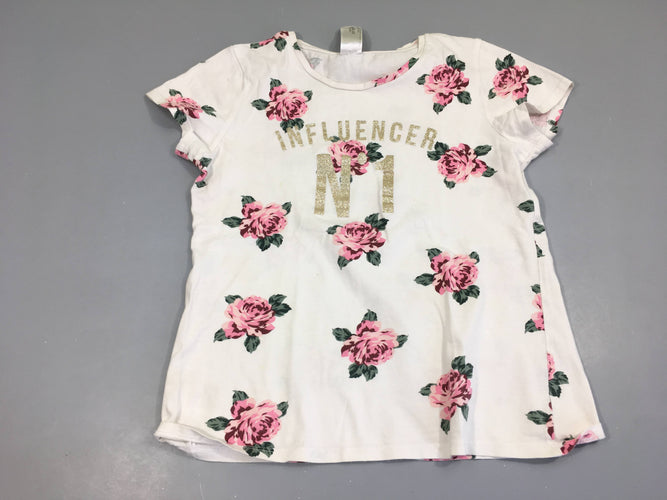 T-Shirt m.c blanc avec roses influencer n°1 coton, moins cher chez Petit Kiwi