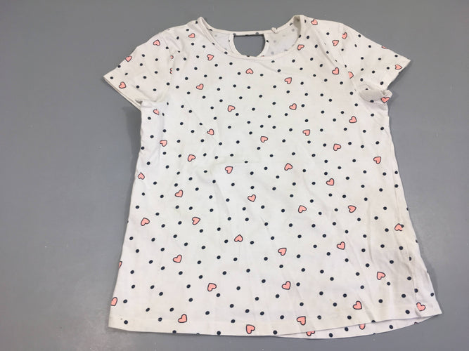 T-Shirt m.c blanc avec coeurs rose et pois bleu coton, moins cher chez Petit Kiwi