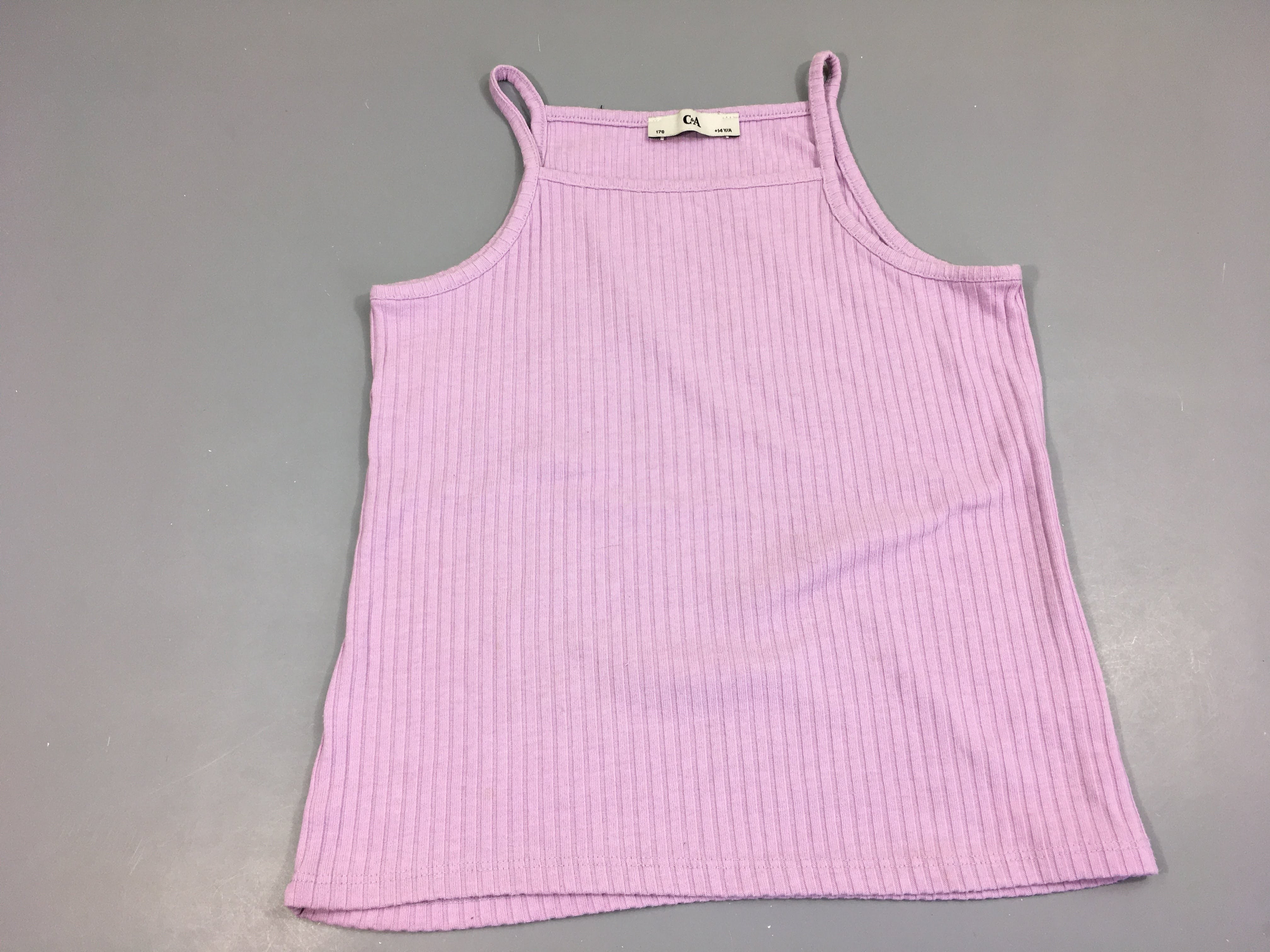 T-Shirt fines bretelles jersey cotelé mauve polyester/viscose