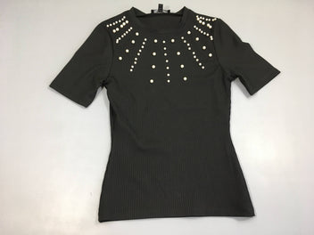 T-Shirt m.c noir avec perles  Jennyfer