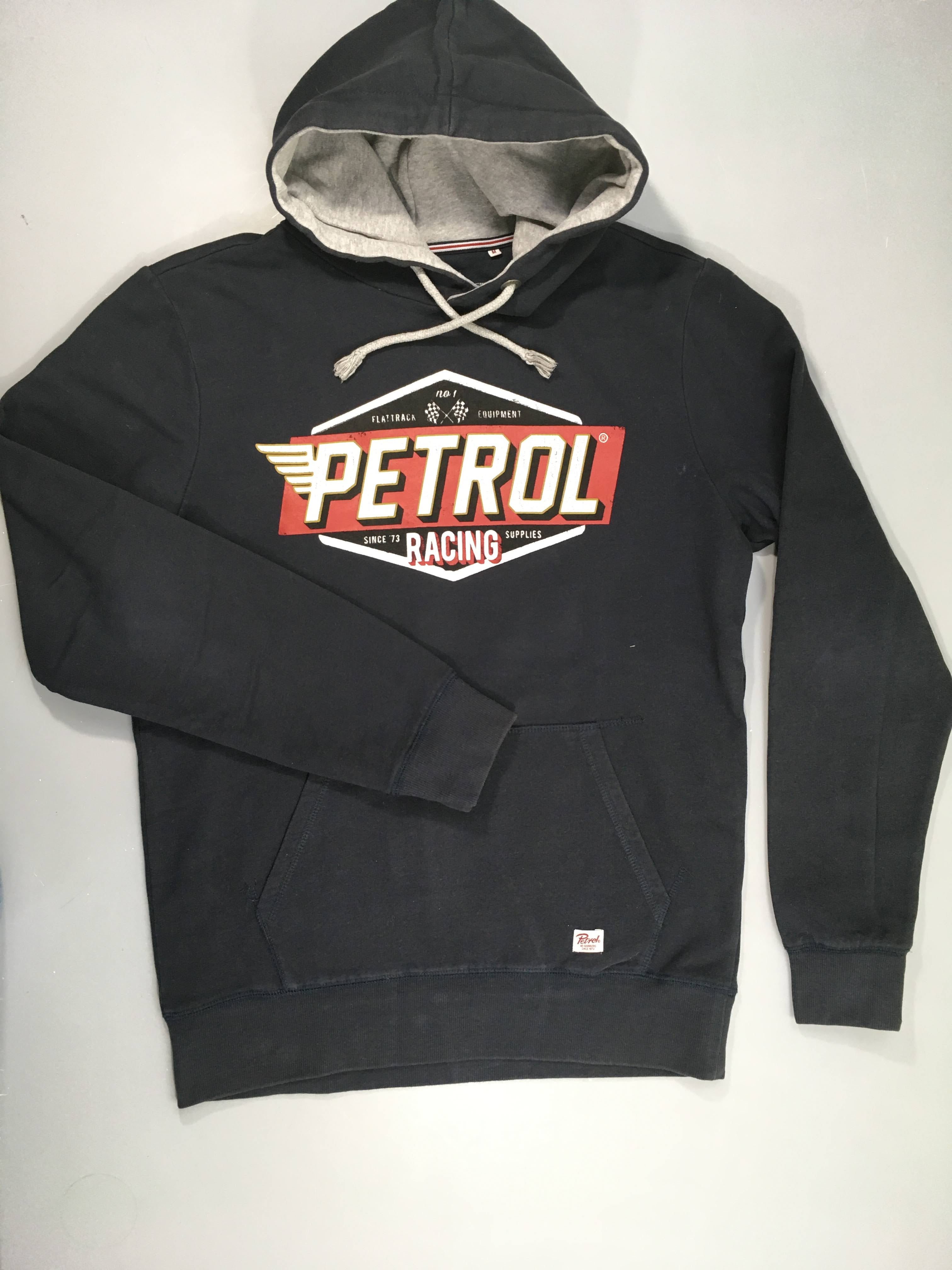 Sweat à capuche bleu marine Petrol, flocage craquelé volontairement