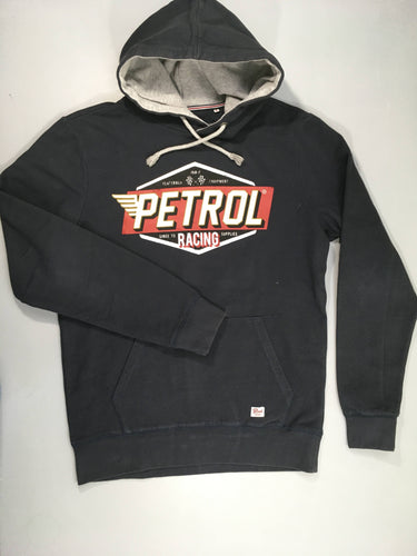 Sweat à capuche bleu marine Petrol, flocage craquelé volontairement, moins cher chez Petit Kiwi