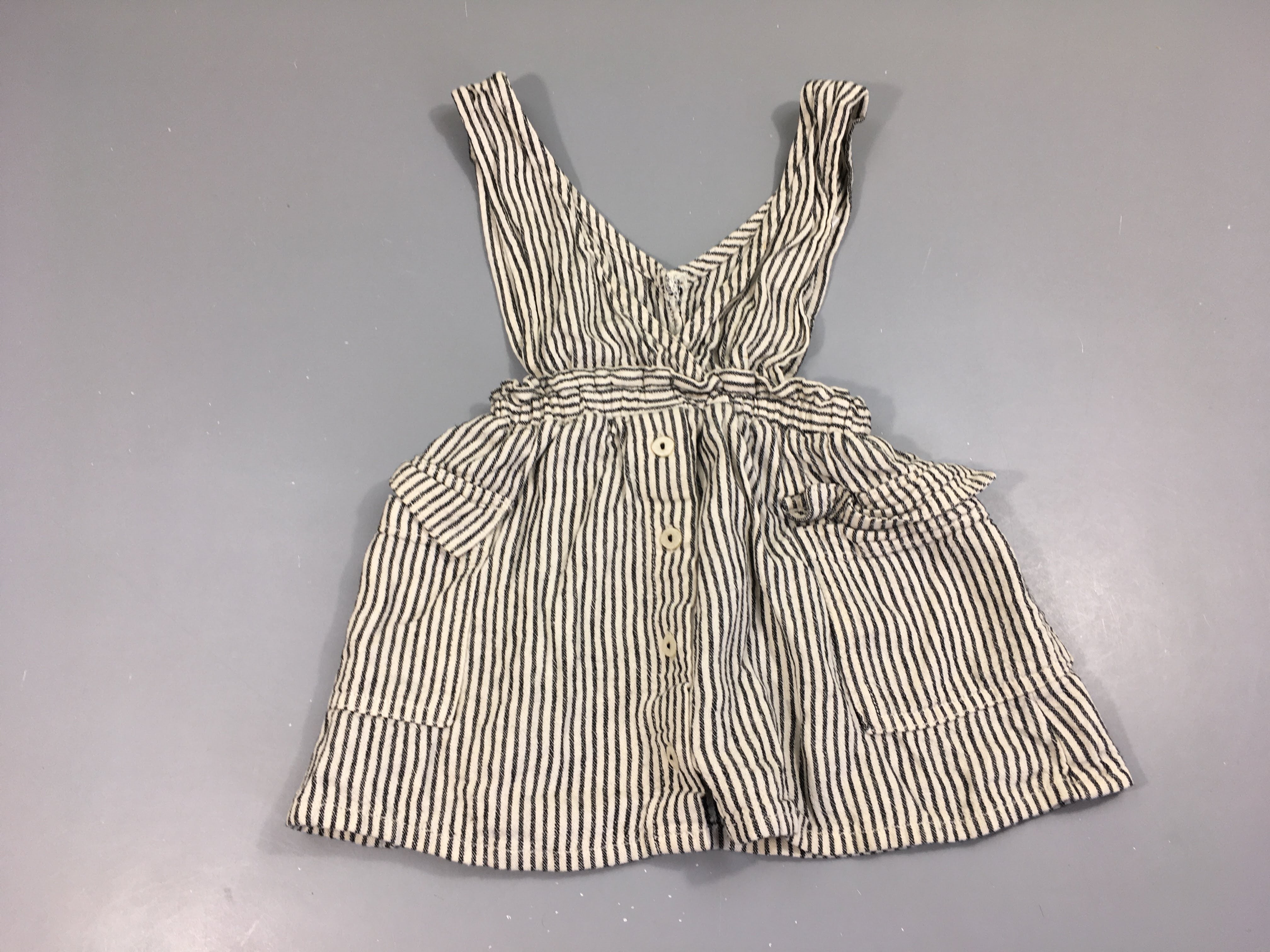 Robe salopette 43%Lin ligné écru-bleu foncé