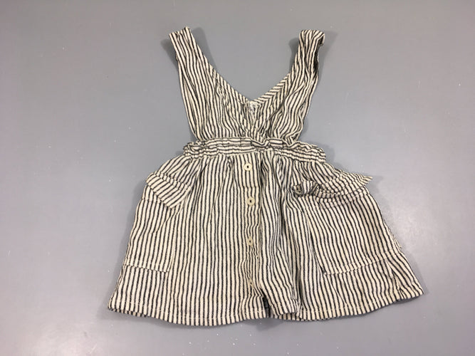 Robe salopette 43%Lin ligné écru-bleu foncé, moins cher chez Petit Kiwi