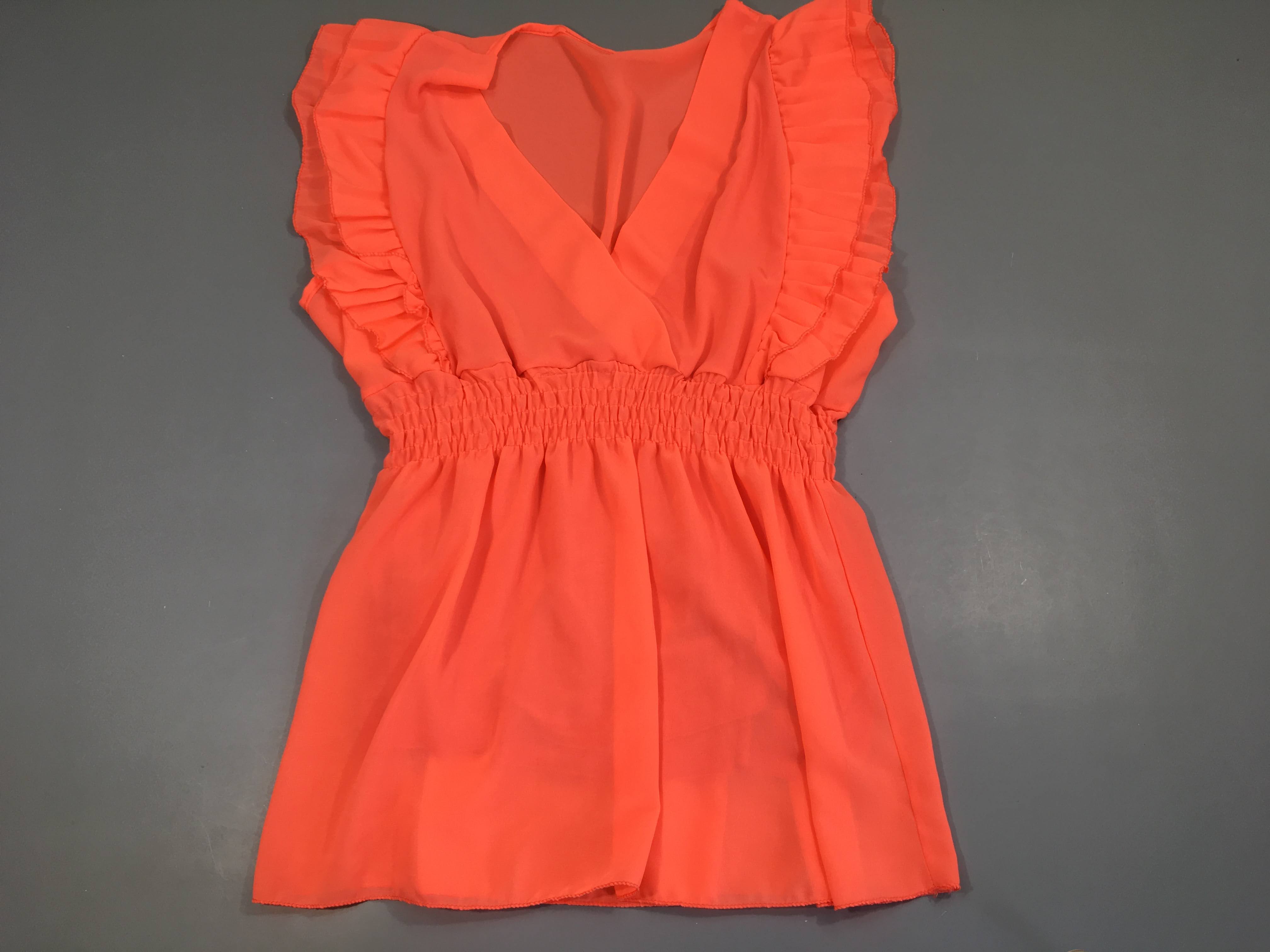 Blouse s.m avec volants orange fluo polyester