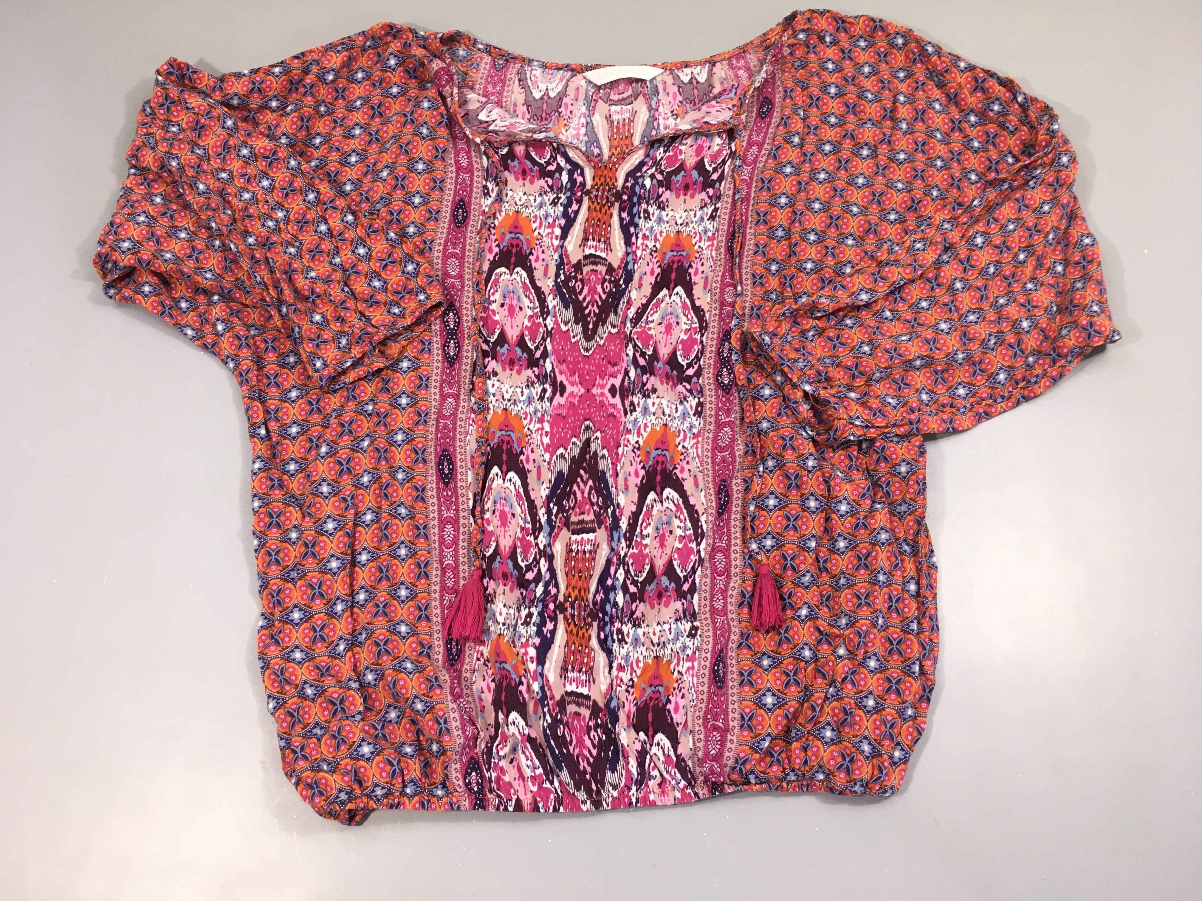 Blouse ml effet couleur rose-mauve-bleu