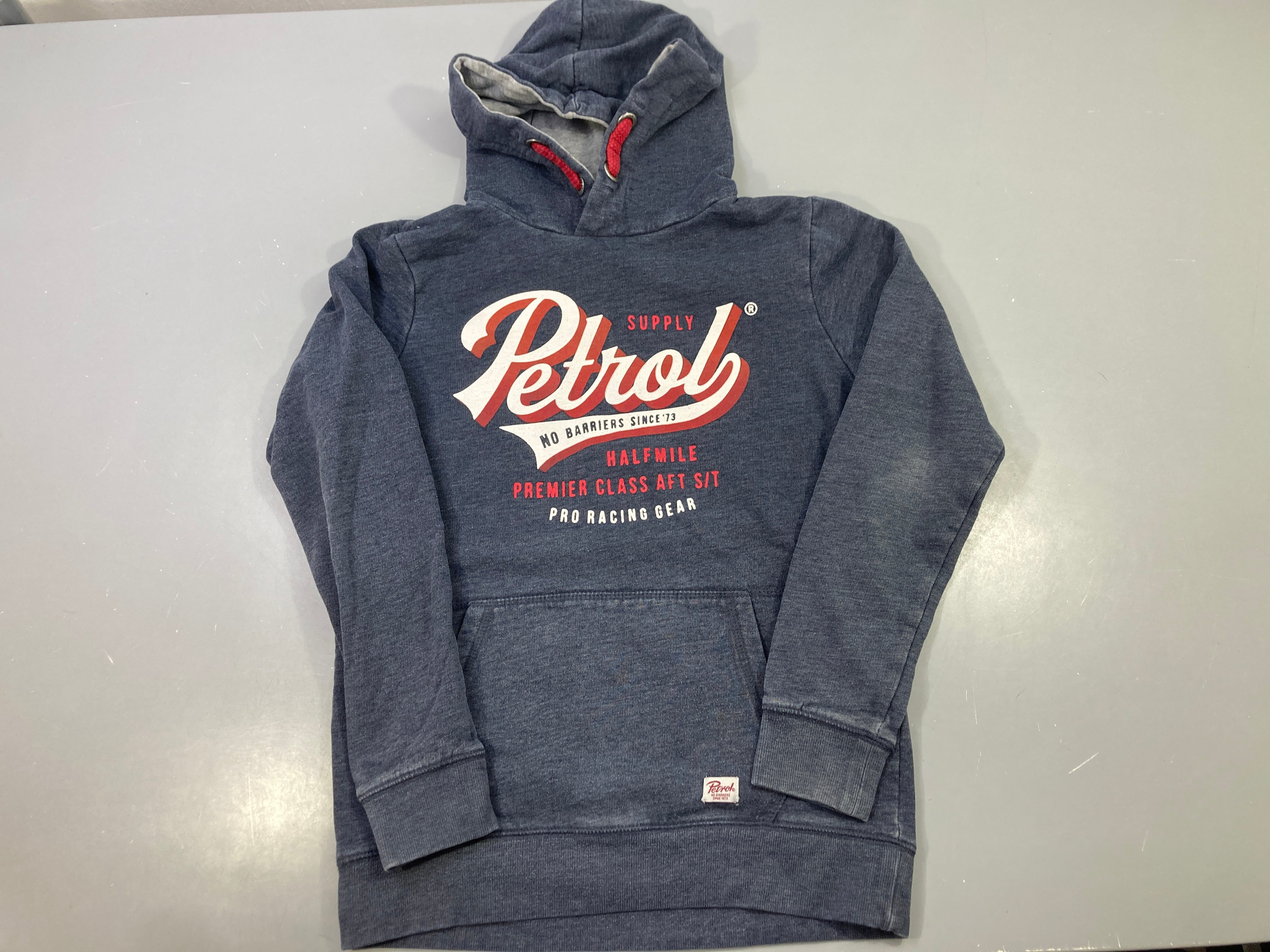 Sweat capuche bleu gris chiné imprimé
