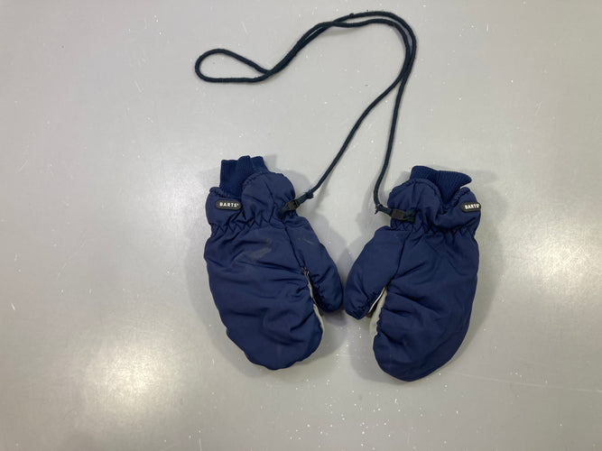 Moufles bleu marine avec cordon, moins cher chez Petit Kiwi