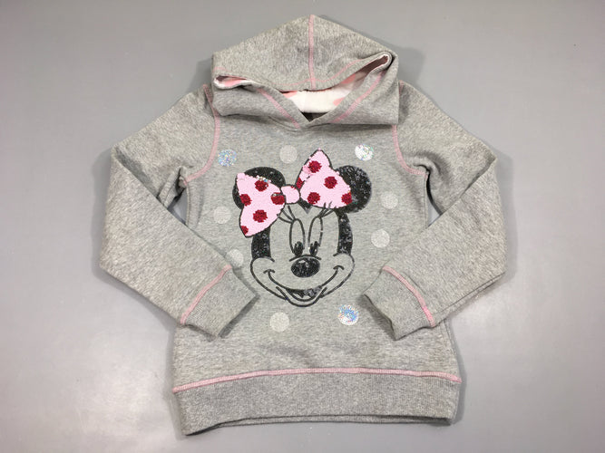 Sweat à capuche gris chiné Minnie sequins, moins cher chez Petit Kiwi