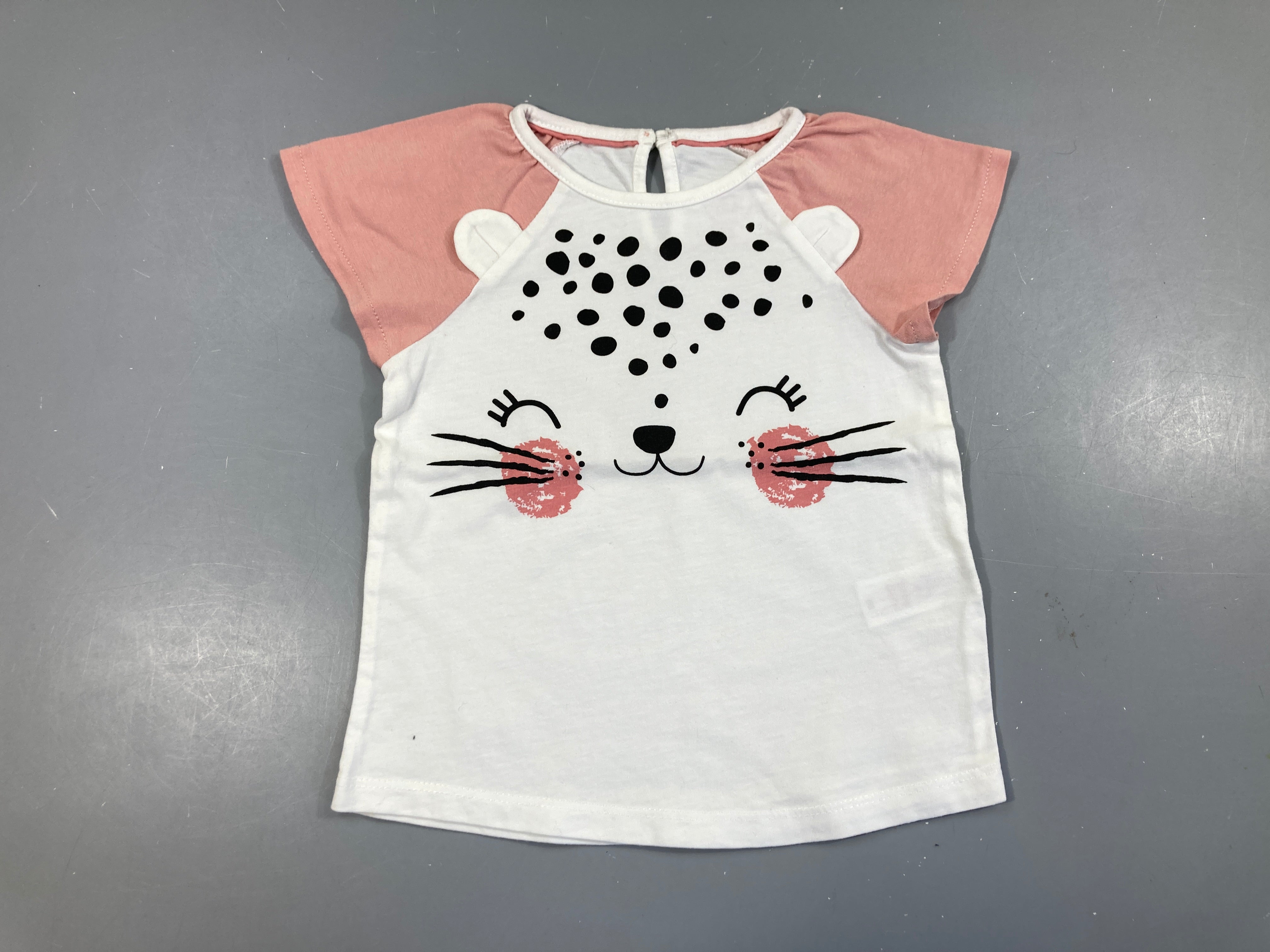 T-shirt m.c blanc-vieux rose Félin