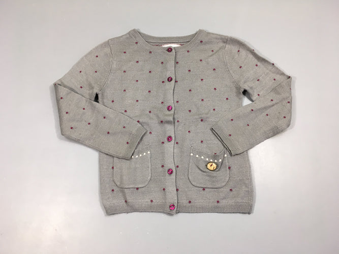 Gilet gris pois mauve, 9% laine, moins cher chez Petit Kiwi