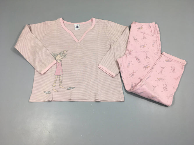 Pyjama 2pcs jersey rose rayé gris, bouloché, moins cher chez Petit Kiwi