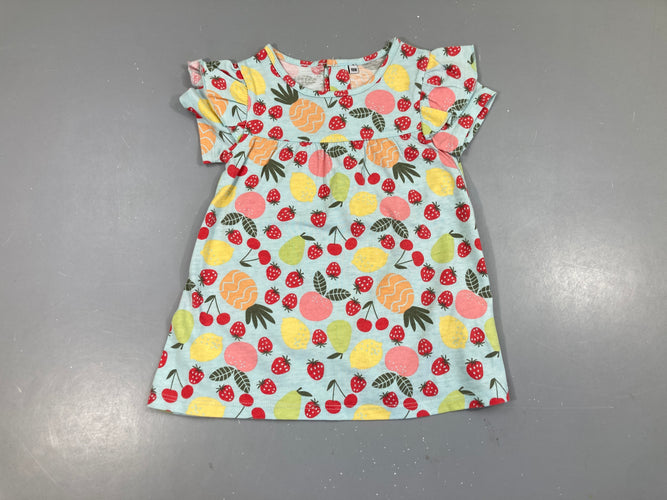 Robe m.c jersey bleu clair fruits légèrement boulochée, moins cher chez Petit Kiwi