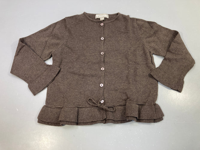 Gilet brun chiné ,  à nouer à la taille 10% cachemire, moins cher chez Petit Kiwi