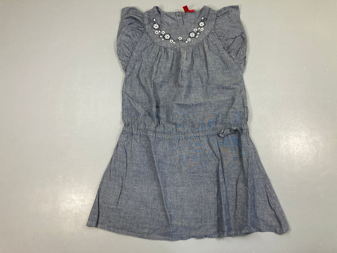 Robe m.c denim broderie fleur col, moins cher chez Petit Kiwi