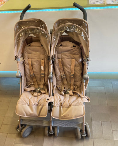 Poussette canne double jumeaux beige, utilisée - Forte odeur de cigarette, moins cher chez Petit Kiwi