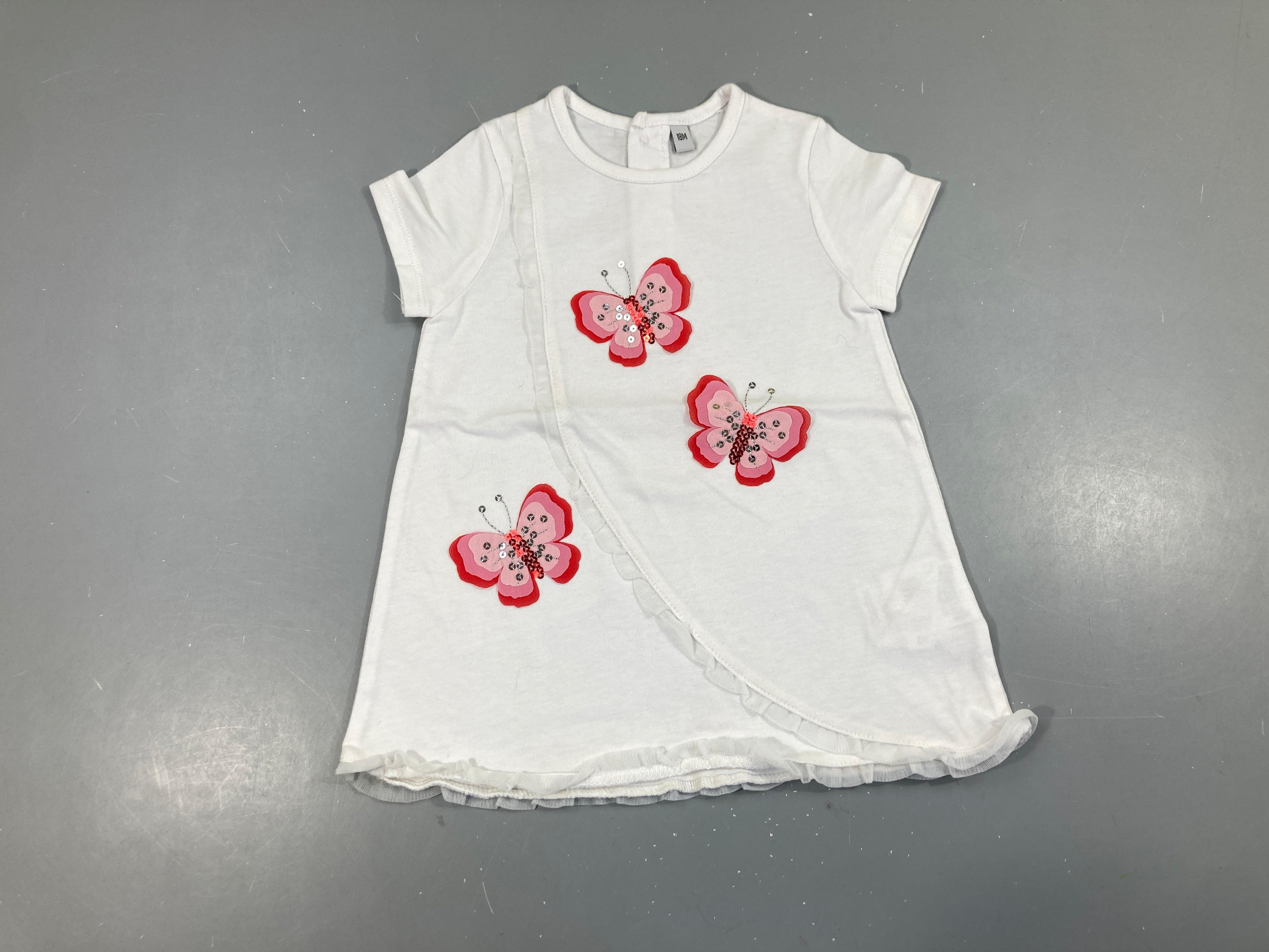 T-shirt m.c blanc papillons tulle et sequins