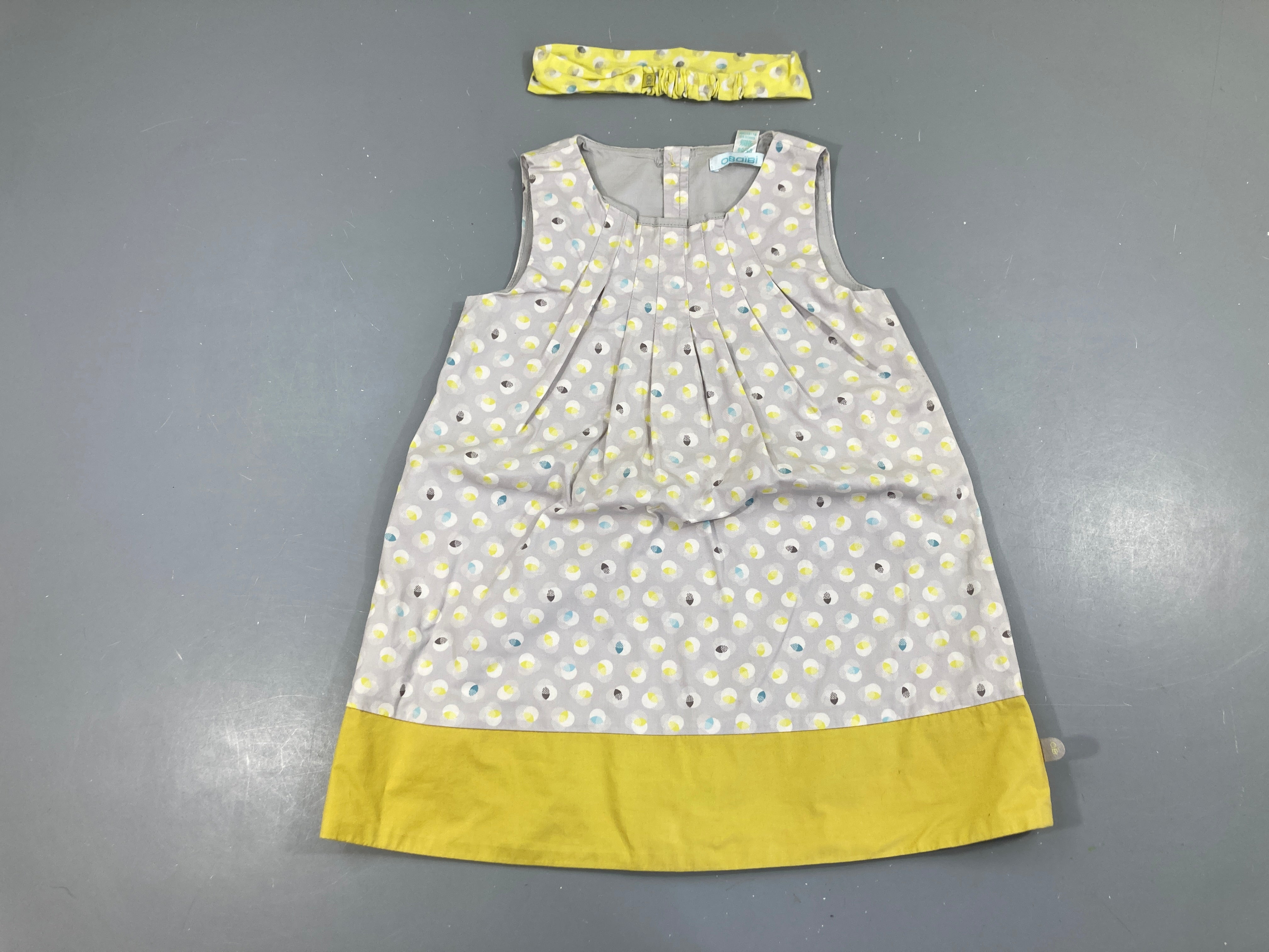 Robe s.m coton gris motifs jaune-blanc-bleu