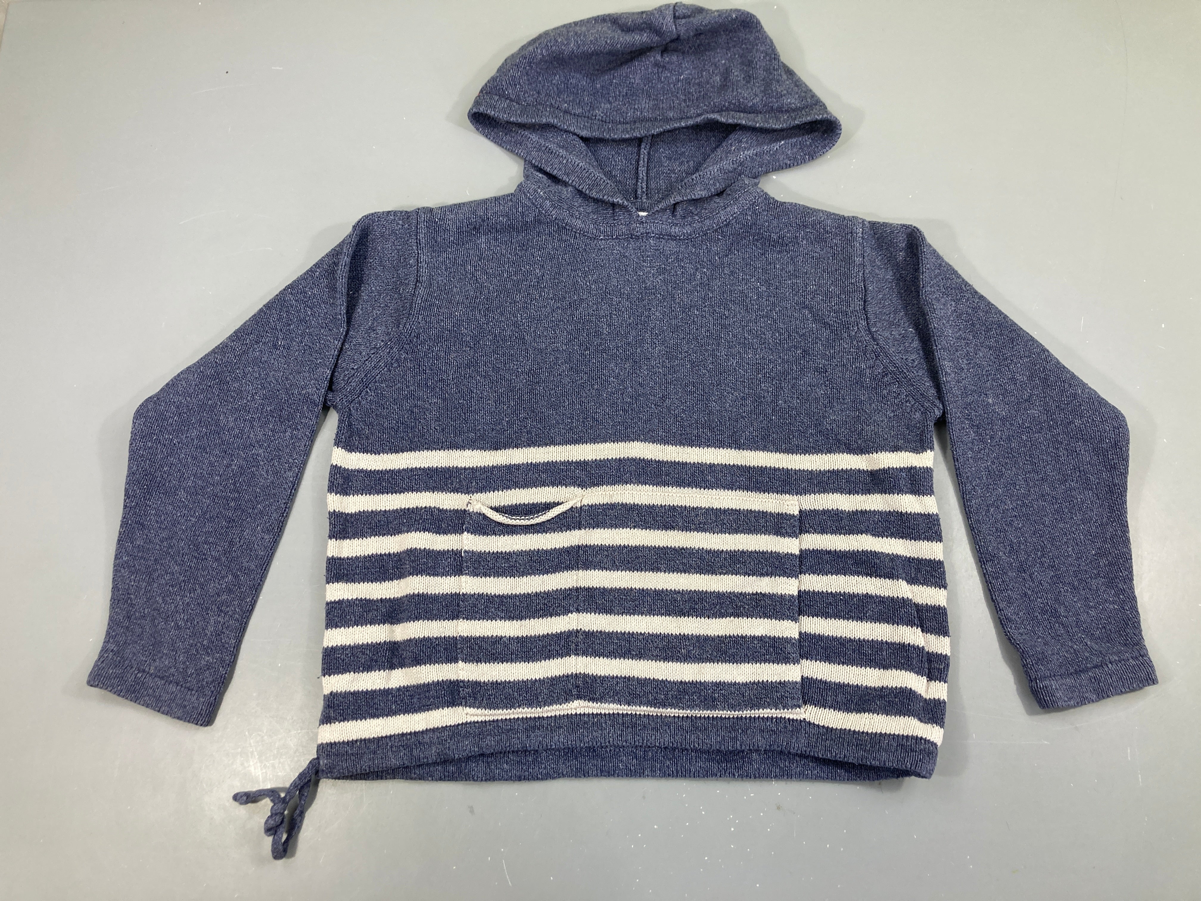 Pull acp bleu chiné rayé blanc