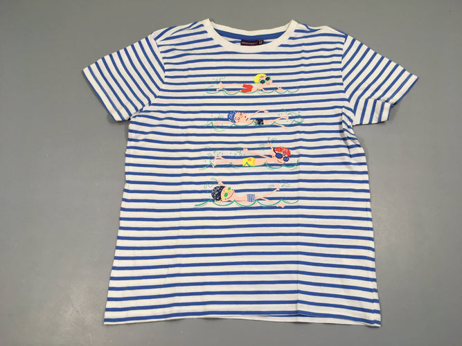 T-shirt m.c blanc rayé bleu nageurs, moins cher chez Petit Kiwi