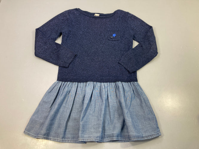 Robe m.l dessus bleu marine pailleté, dessous denim, moins cher chez Petit Kiwi