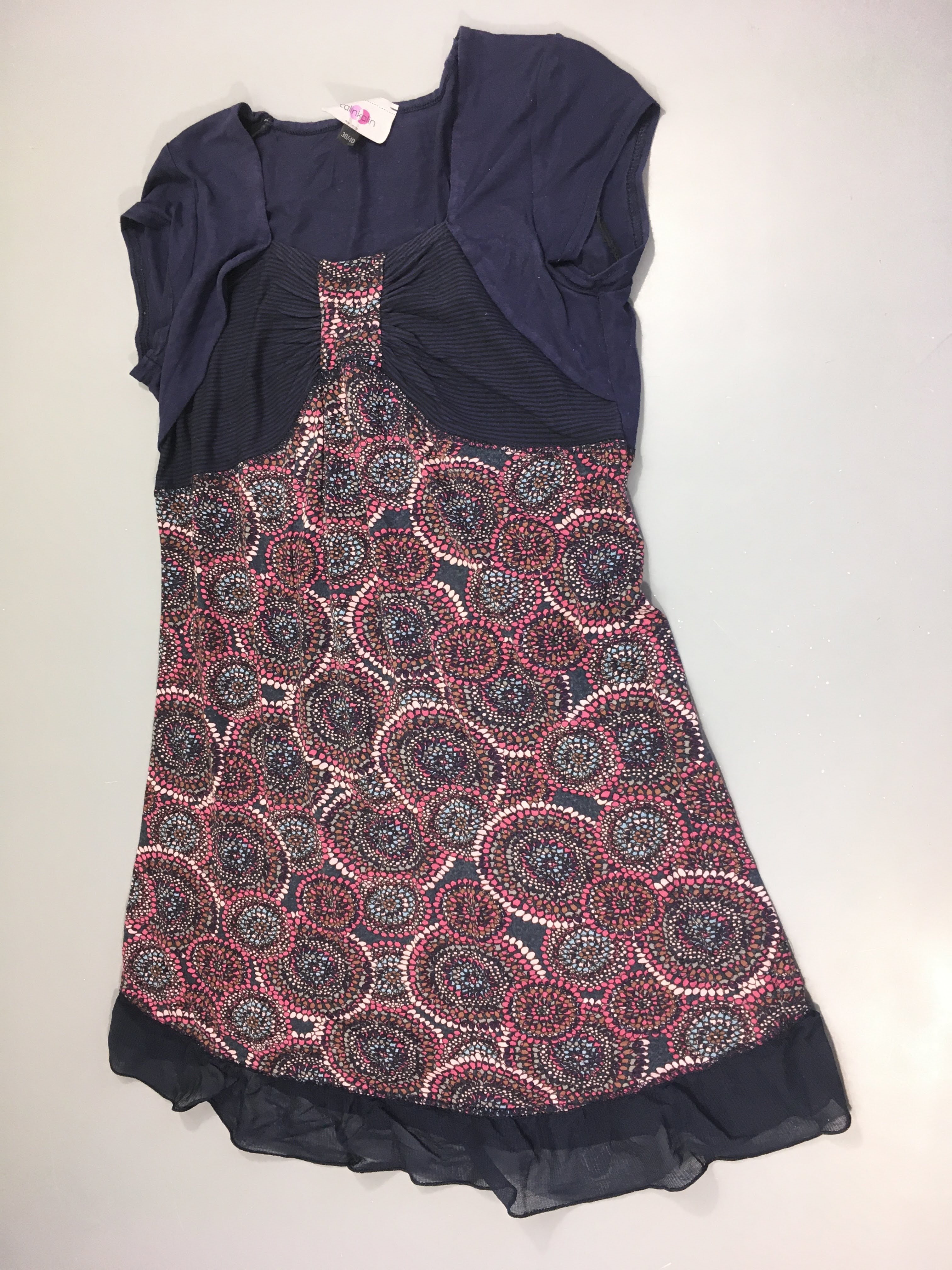 Tunique jersey de grossesse bleue motifs rose-bleu