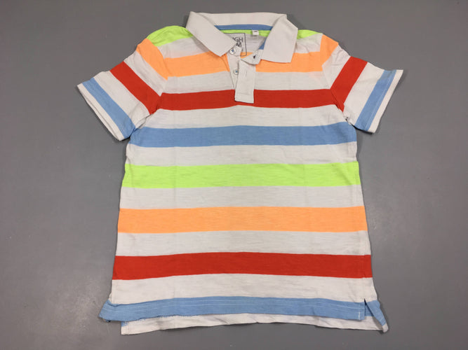 Polo m.c blanc flammé rayé multicolore, moins cher chez Petit Kiwi