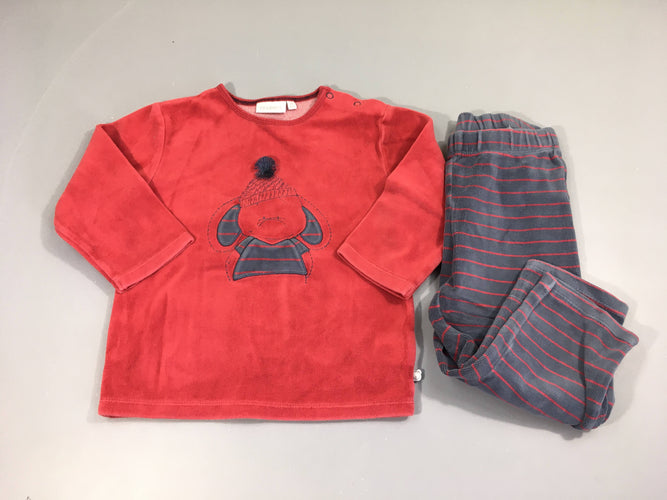 Pyjama 2pcs velours rouge éléphant Bali, moins cher chez Petit Kiwi