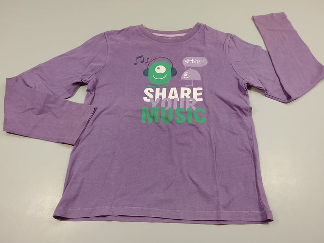 T-shirt m.l mauve monstre vert et mauve  "Share  your music", moins cher chez Petit Kiwi