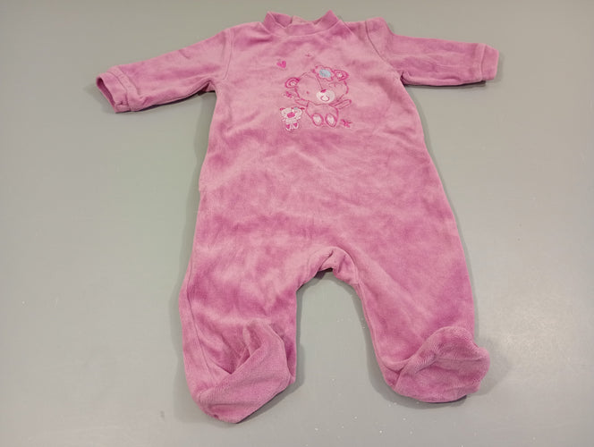 Pyjama velours  mauve rosé , 2 oursonnes, moins cher chez Petit Kiwi