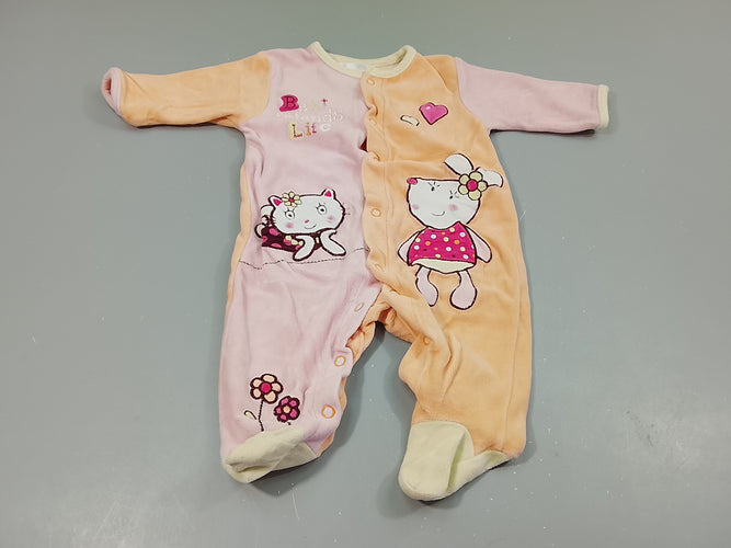 Pyjama velours rose et orange chaton et lapine "Best friends for life", moins cher chez Petit Kiwi