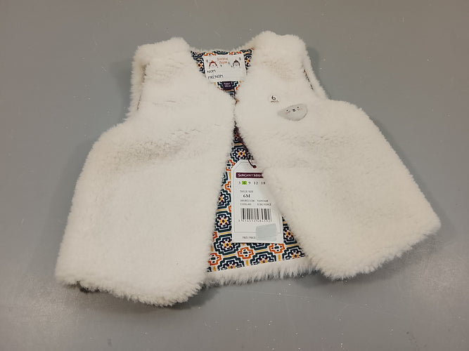 Neuf, gilet berger en teddy blanc , tête de chat, moins cher chez Petit Kiwi