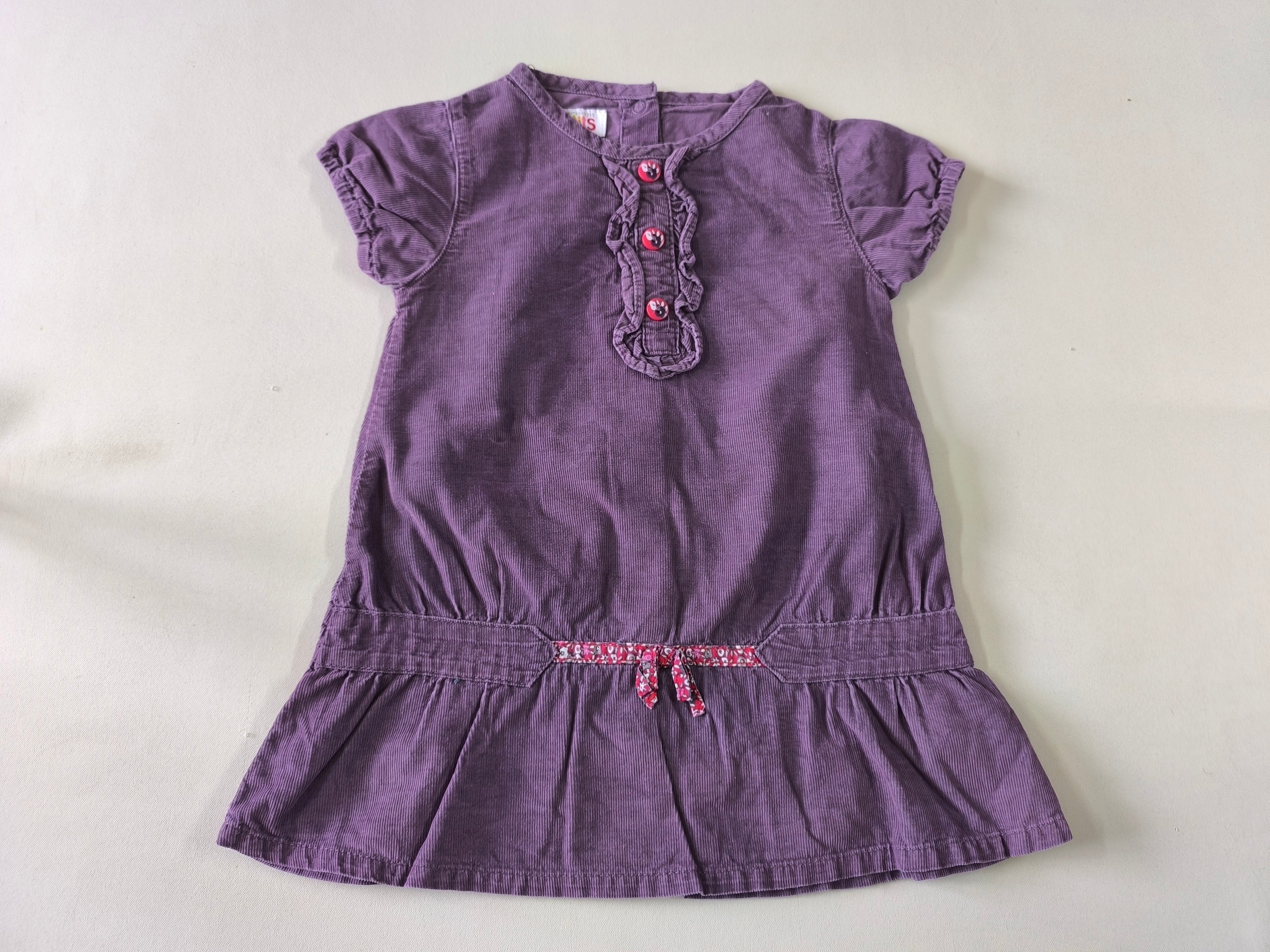 Robe m.c velours côtelé mauve 3 boutons