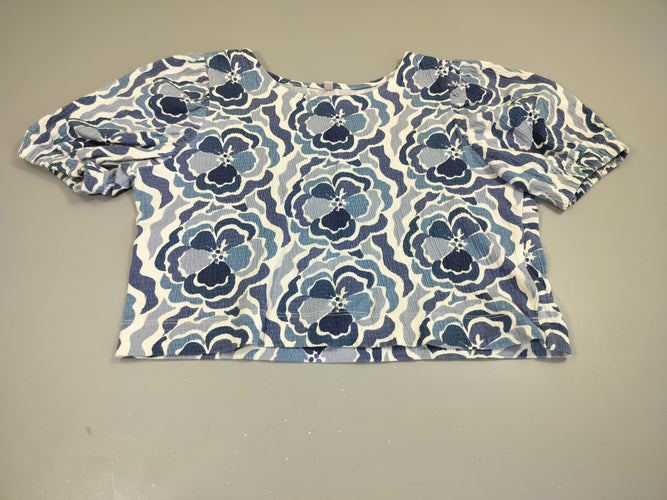 Blouse m.c croc top blanche à flaurs bleues . Petites taches, moins cher chez Petit Kiwi