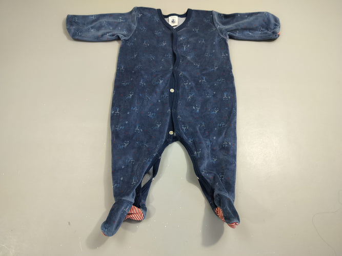 Pyjama velours bleu marine motifs renards (un peu délavé)  75% coton  25% polyester, moins cher chez Petit Kiwi
