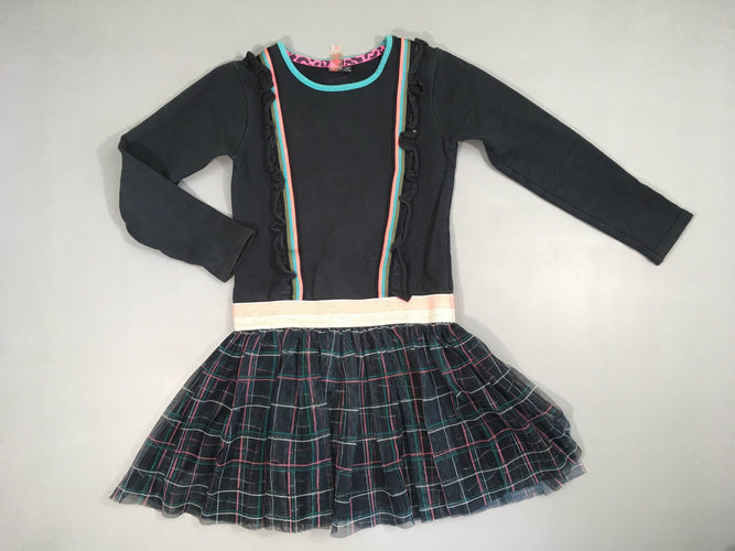Robe m.l molleton bleu foncé bandes arc-en-ciel rose-bleue-Bas tulle à carreaux rose-vert taille élastique, moins cher chez Petit Kiwi