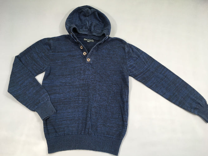 Pull bleu chiné foncé à capuche, moins cher chez Petit Kiwi