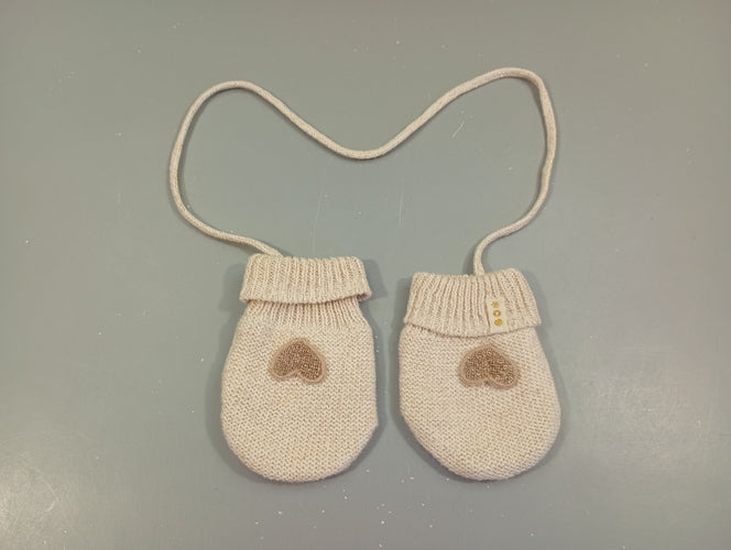Mouffles beige chiné pailleté doré, coeurs pailletés 0-3m, moins cher chez Petit Kiwi