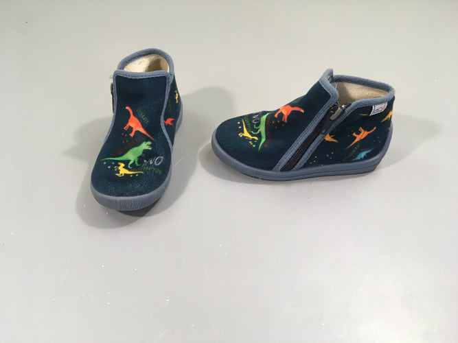 Pantoufles velours bleu dinos, Bellamy, 25, moins cher chez Petit Kiwi