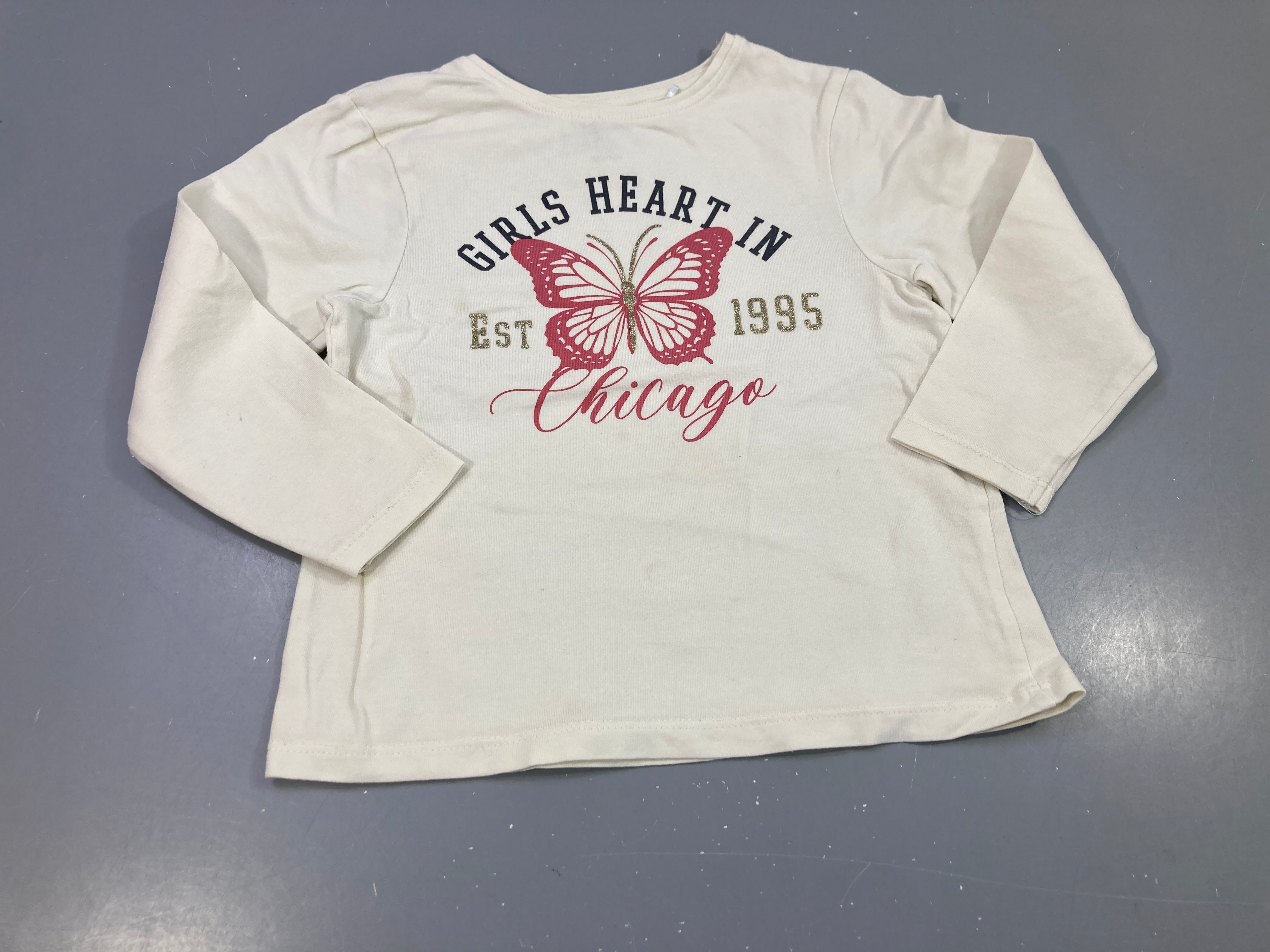 T-shirt m.l blanc papillon rose, 