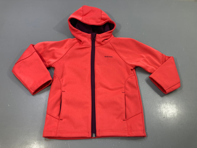 Veste zippée à capuche rouge corail / mauve,  intérieur polar, quelques légère taches, moins cher chez Petit Kiwi