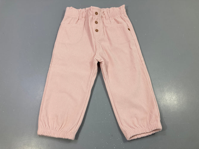 Pantalon en velours côtelé rose clair, taille et chevilles élastiques, moins cher chez Petit Kiwi