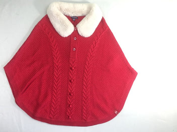 Pull-Poncho mailles rouges Col fausse fourrure