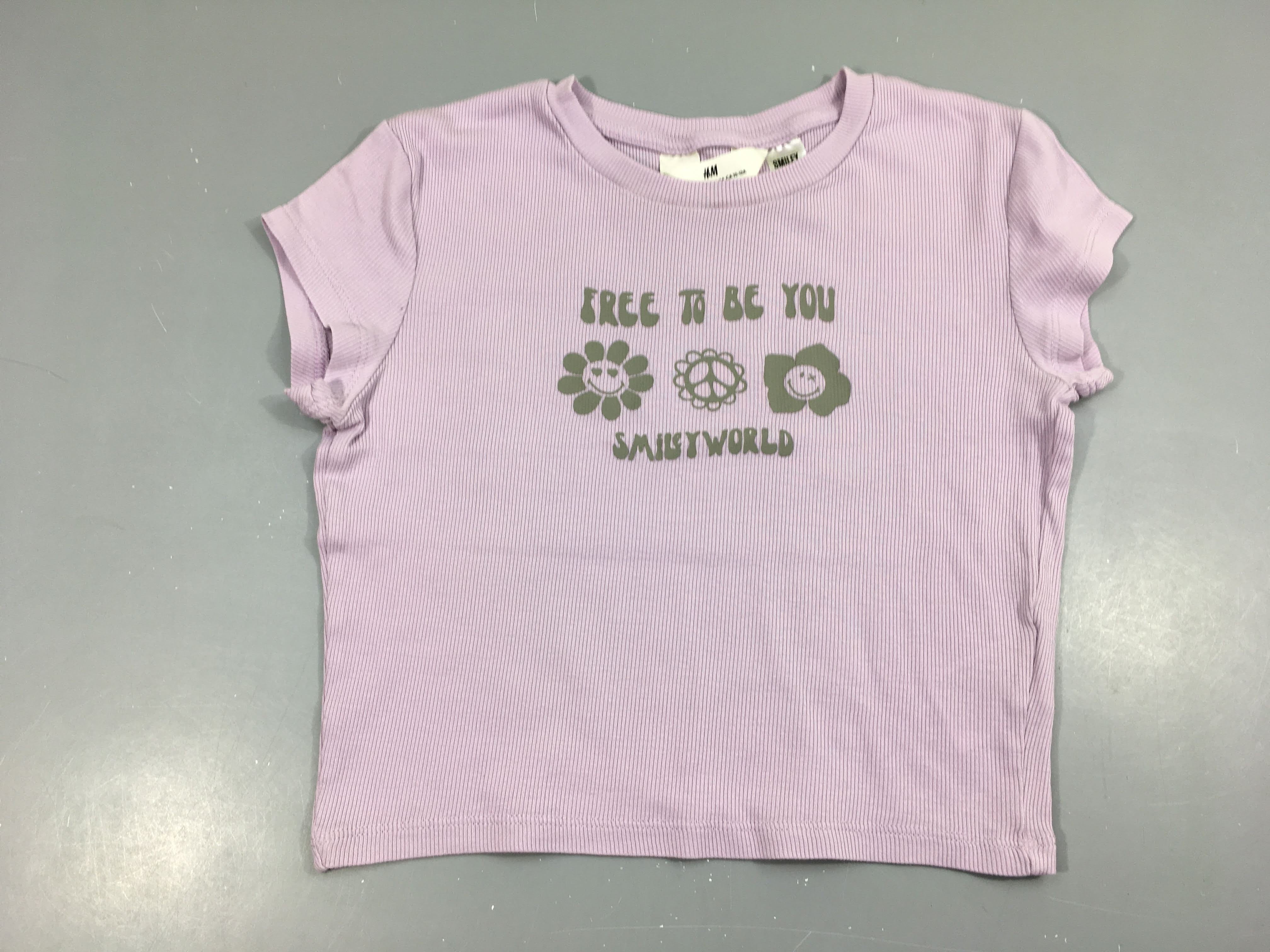 T-shirt m.c côtes parme fleurs