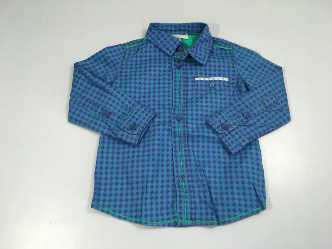 Chemise m.l bleu motifs mauve, moins cher chez Petit Kiwi