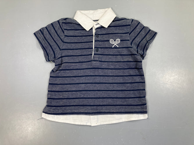 Polo m.cbleu chiné rayé gris Raquettes, moins cher chez Petit Kiwi