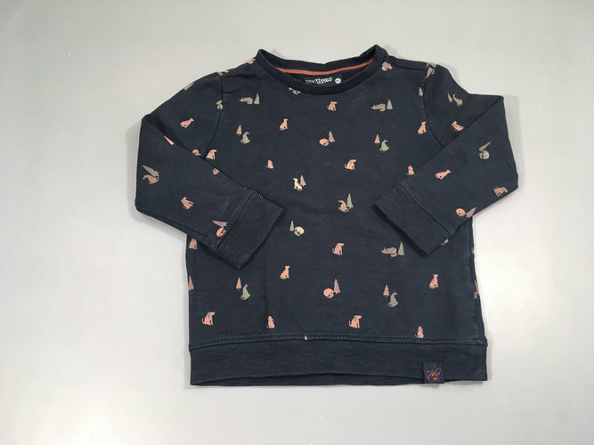 Sweat bleu marine flammé chiens, moins cher chez Petit Kiwi