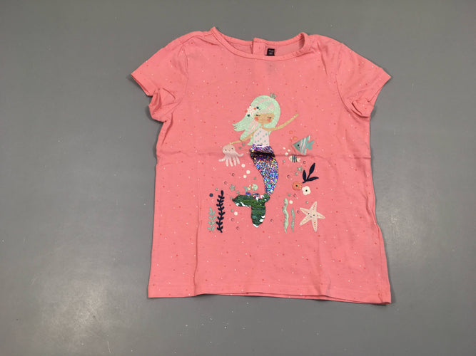 T-shirt m.c rose flammé sirène sequins, bouloché, moins cher chez Petit Kiwi