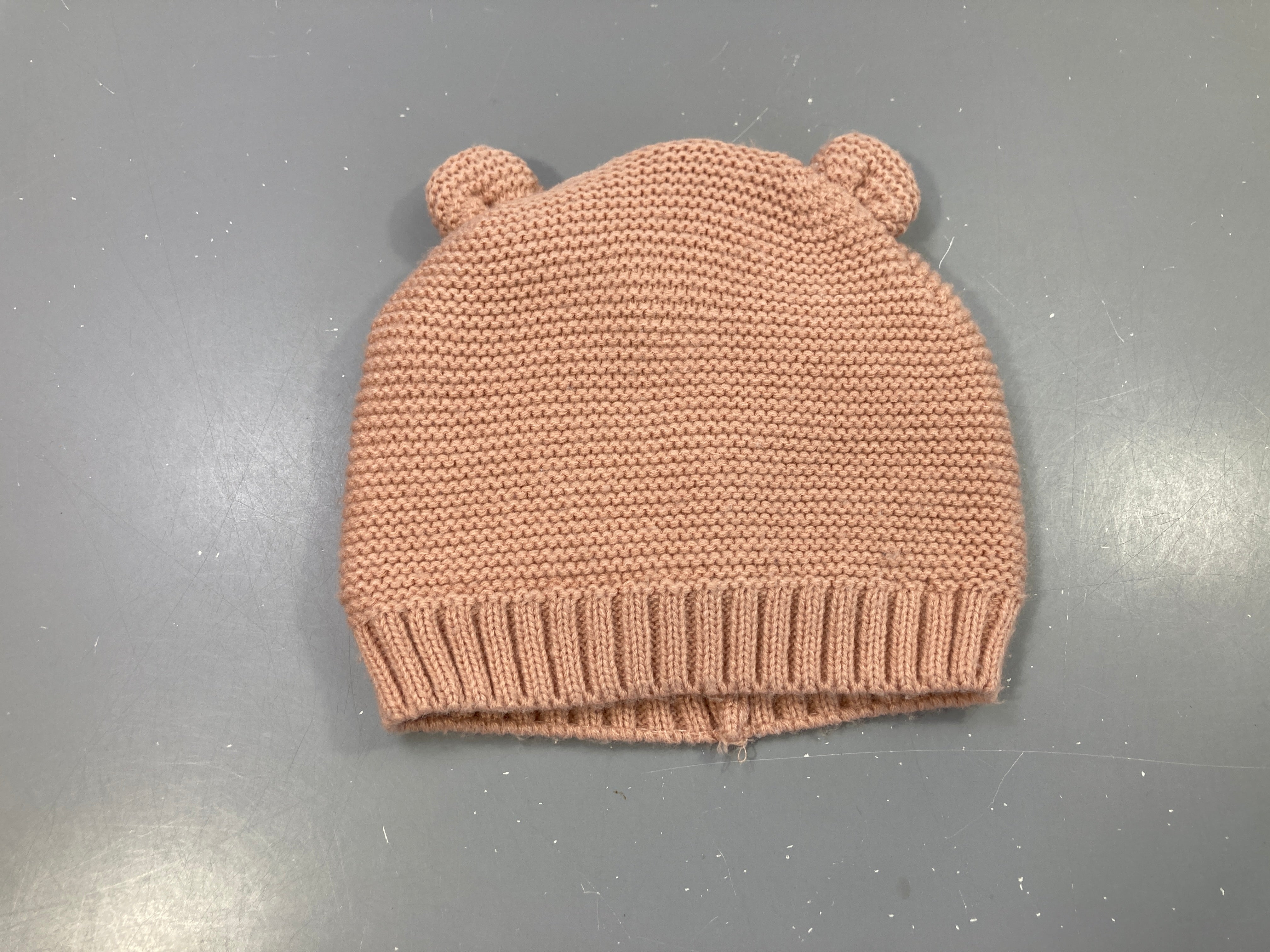 Bonnet tricot rose, doublé polar. Oreilles d'ours. 1-2a