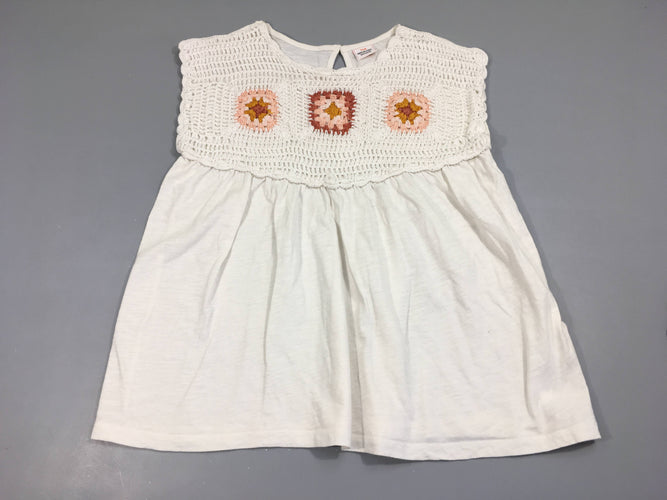 T-shirt m.c blanc flammé buste crocheté, moins cher chez Petit Kiwi